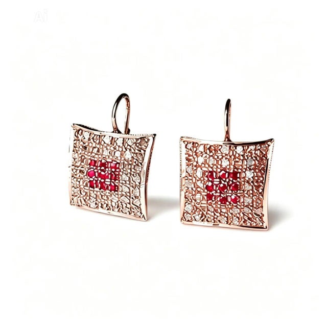 Mid 20th Century 14k Pink Gold Rose Cut Diamond Ruby Dangle Earrings, Pair For Sale - Image 4 of 4