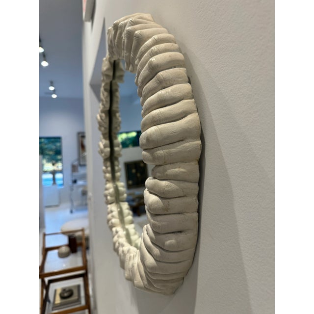 Glass Vintage 1976 Surrealist Mid-Century Modern Richard Etts "Hands" Round Plaster Mirror,, Unmarked For Sale - Image 7 of 8