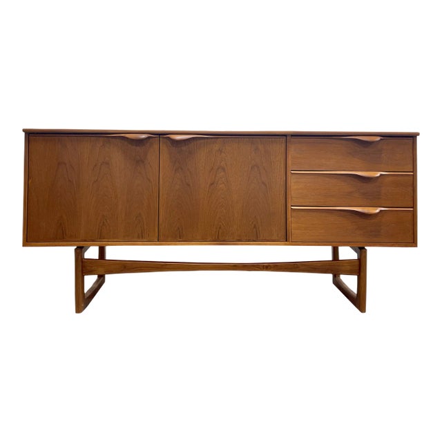 Sculpted Mid Century Modern Danish Styled Credenza Media Stand For Sale