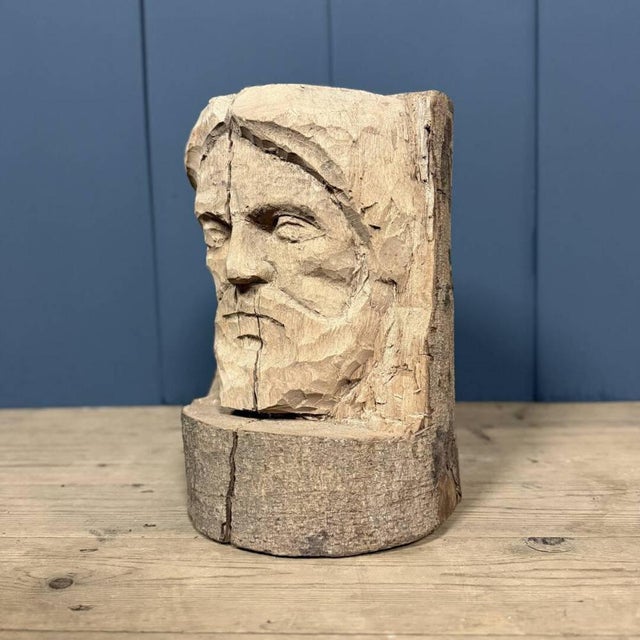 Wooden Trunk Sculpture of Man For Sale - Image 4 of 11