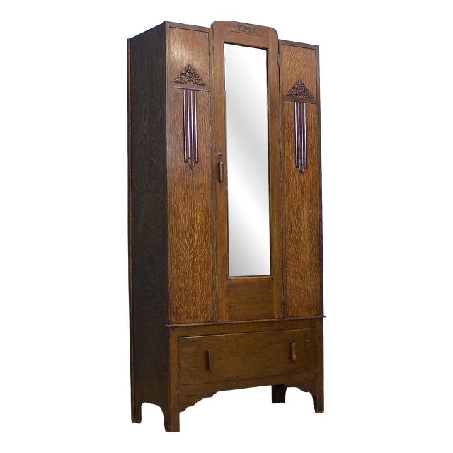 Vintage Art Deco Oak Hall Cupboard, 1930s For Sale