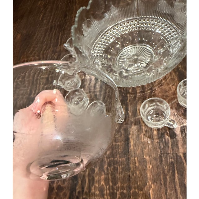 Vintage Tiffin-Franciscan Bullseye Pressed Glass Punch Bowl Set With 12 Cups & Original Ladle For Sale - Image 15 of 15