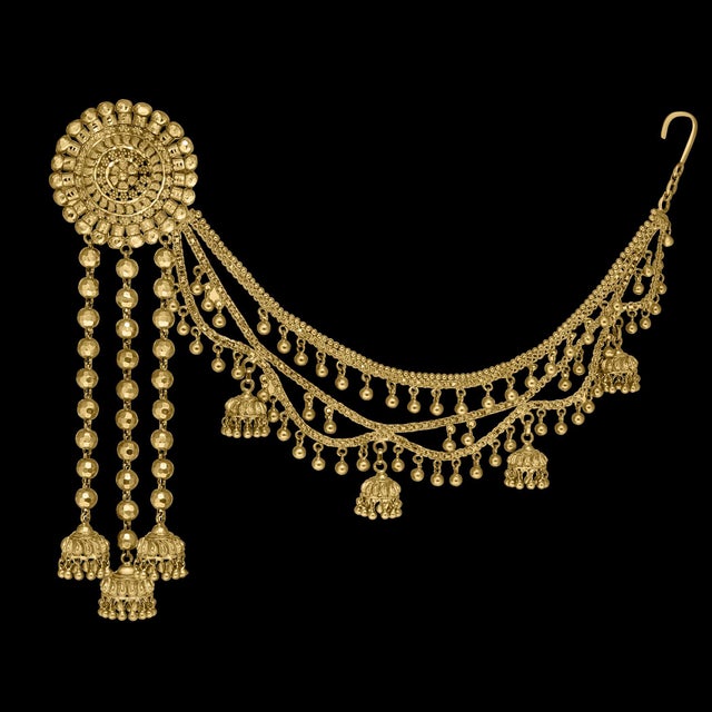 22k Gold Drop Earrings With 'Attached' Champasaralu / Ear Chains, 72 Gm For Sale - Image 4 of 8