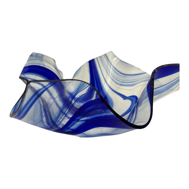 Vintage Murano Style Ruffled Blown Glass Bowl For Sale