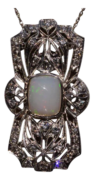 The 183rd Street: Impressive Crystal Opal and Diamond Filigree Pendant