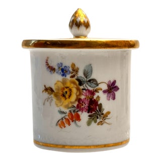 Vintage Meissen Lidded Jar/Pill Box With Gold Trim & Handpainted Flowers and Insects For Sale