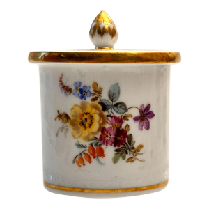 Vintage Meissen Lidded Jar/Pill Box With Gold Trim & Handpainted Flowers and Insects