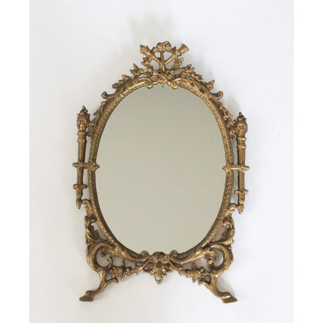 Victorian Vintage Cast Brass Louis XVI Style Wall Mirror For Sale - Image 3 of 10