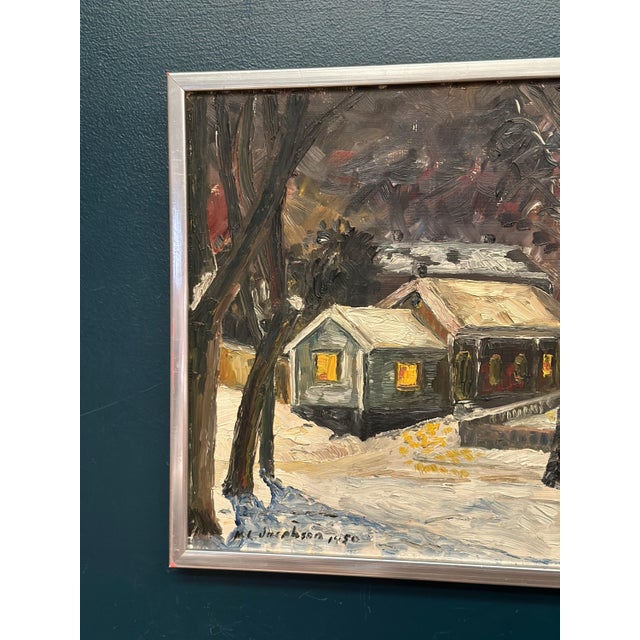 Original oil on panel – “winter landscape with house” by m. L. Jacobson – signed – vintage & framed – 48 × 41 cm (18.9" ×...