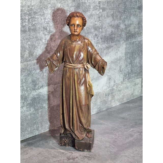 Brown Holy Sculpture of Infant Jesus For Sale - Image 8 of 8