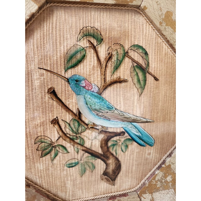 A Pair of Chinoiserie Style Hummingbird Verre Eglomise Paintings - Signed For Sale In New York - Image 6 of 13