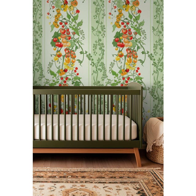 Tomato Vine Stripe Grasscloth Wallpaper by House Party | Garden Green | 8 Yards For Sale - Image 4 of 11