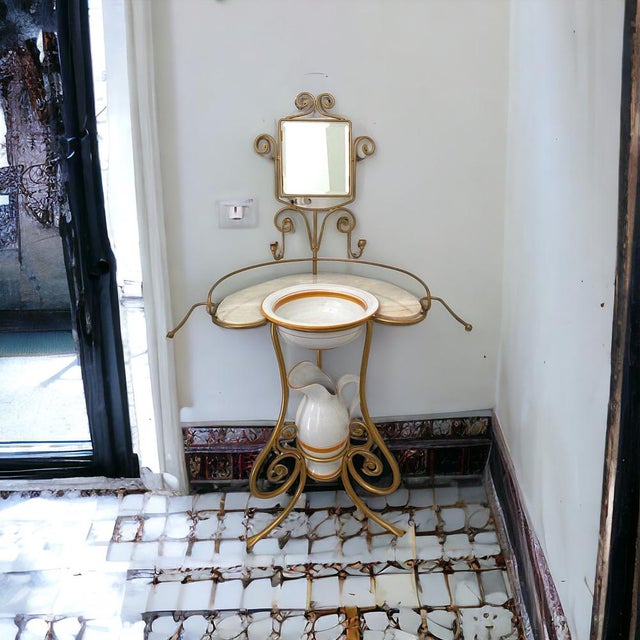 Italian Marble Washing Table with Mirror, 1980s For Sale - Image 9 of 12