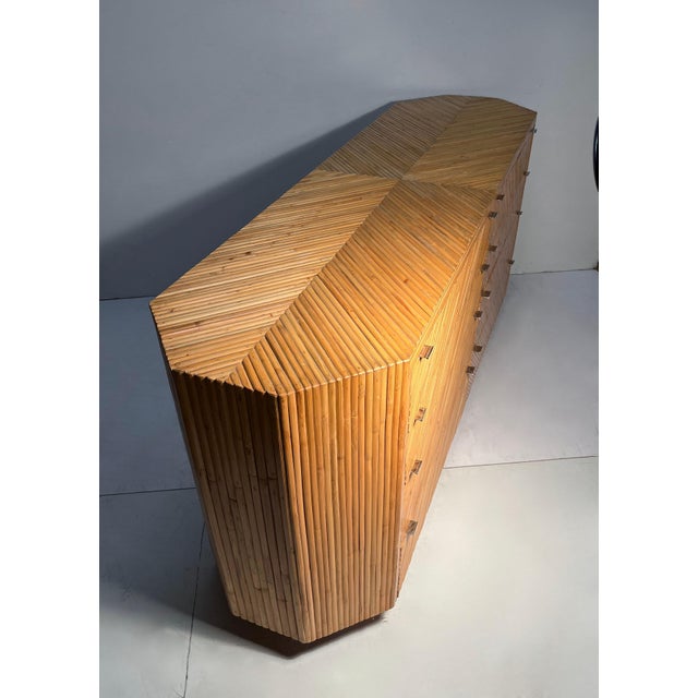 Wood Vintage Bamboo Rattan Chest Drawers Sideboard Credenza Dresser by Milo Baughman For Sale - Image 7 of 8