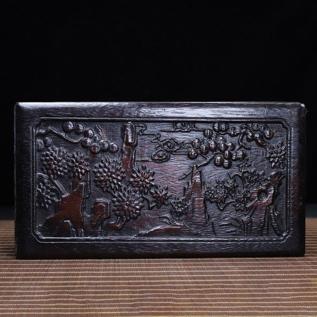 Carved Hardwood Box With Landscape Scenes and Sliding Lid For Sale - Image 4 of 10