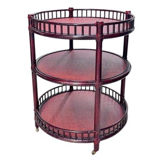Vintage Tiered McGuire Bamboo and Rattan Table or Cart on Brass Casters For Sale