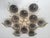 Italian midcentury flush mount with twelve smoky Murano glass shades mounted on solid brass frame in lacquered polished...