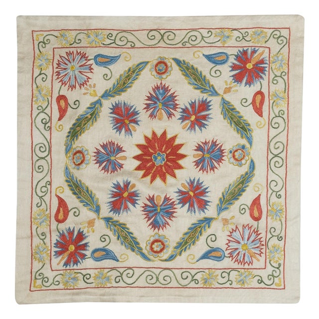 21"x21" Embroidered 100% Silk Cushion. Luxury Pillow Cover. Handmade Toss Pillow For Sale