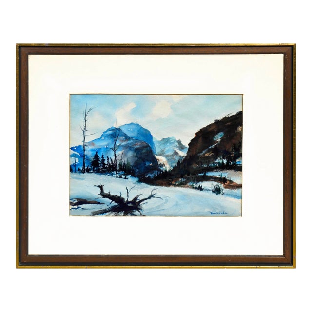 1970s "Yosemite Winter" Landscape Watercolor Painting, Framed For Sale