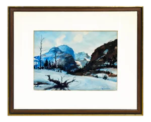1970s "Yosemite Winter" Landscape Watercolor Painting, Framed