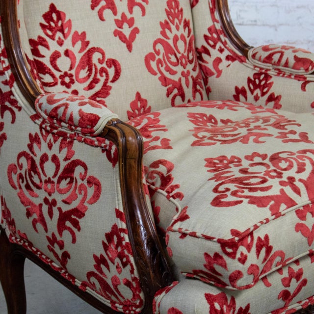 Late 19th to Early 20th Century French Louis XV Style Wingback Chair Walnut Cowtan and Tout Fabric For Sale - Image 14 of 18
