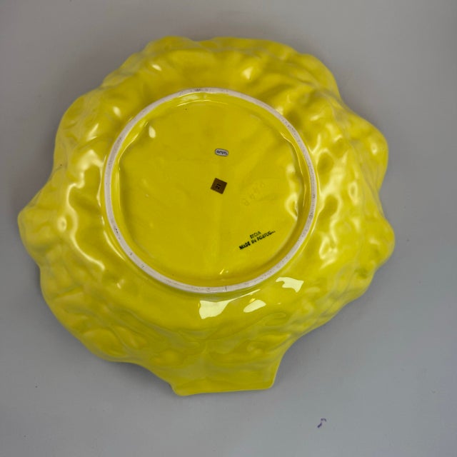 1970s Vintage 1970s Secla Yellow Portuguese Cabbageware Majolica 13" Salad Serving Bowl For Sale - Image 5 of 9