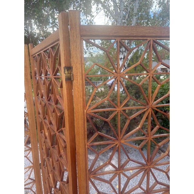 1960s Vintage Japanese 4 Panel Teak Screen Circa 1960 For Sale - Image 5 of 5