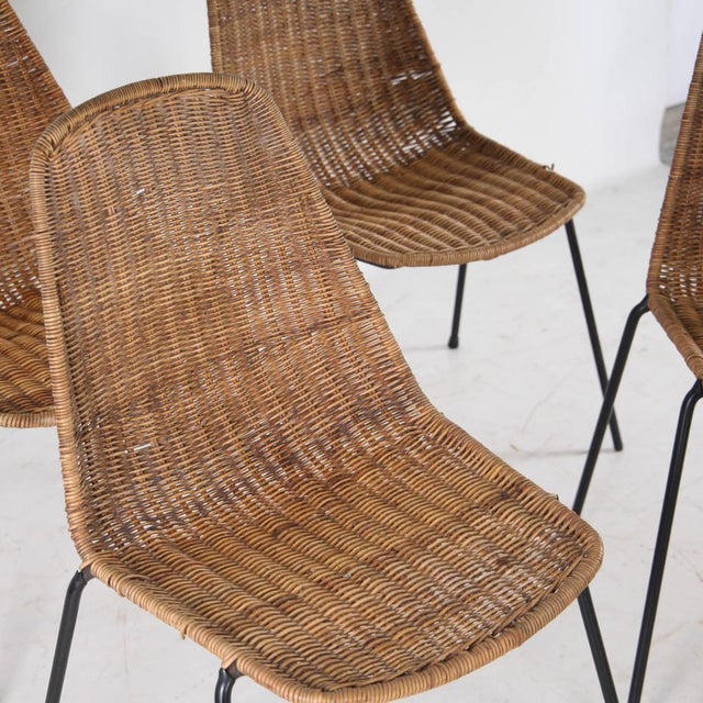 Wood Wicker and Iron Chairs, 1970s, Set of 4 For Sale - Image 7 of 12