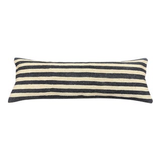 Turkish Hemp Pillow Cushion Natural Beige Black Cushion Cover 14"x40" For Sale