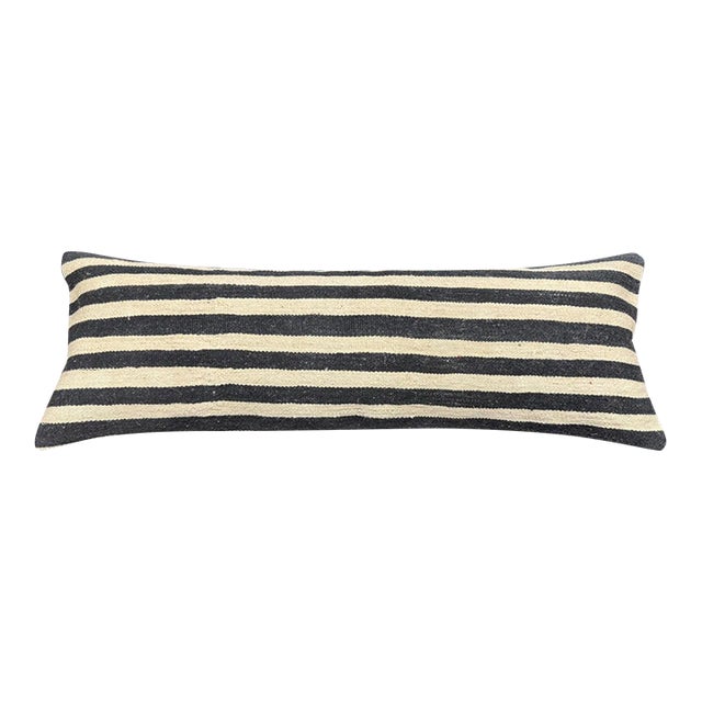 Turkish Hemp Pillow Cushion Natural Beige Black Cushion Cover 14"x40" For Sale