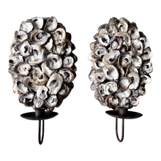 Oyster Shell & Wrought Iron Candle Sconces-a Pair For Sale