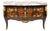 Late 20th Century French Louis XV Style Marble Top Marquetry Inlay & Bronze Bombe Commode Dresser For Sale