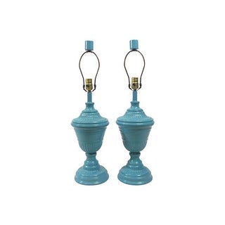 Teal Table Lamps - A Pair For Sale