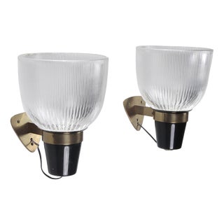 Brass and Glass Wall Lamps Mod LP5 by Ignazio Gardella for Azucena, 1950s, Set of 2 For Sale