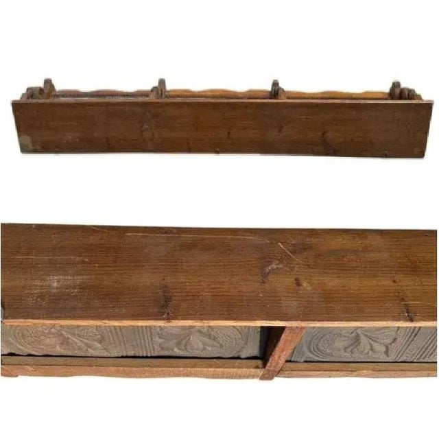 Pair of Vintage 79" Long/Wide Distressed Wood & Pressed Tin Architectural Wall Shelves For Sale In Houston - Image 6 of 15
