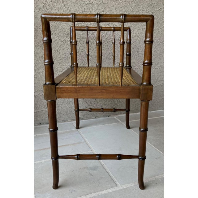 Burnt Umber Baker Furniture Circa 1970 Diminutive Chinese Chippendale Faux Bamboo & Cane Window / Entryway Bench For Sale - Image 8 of 12