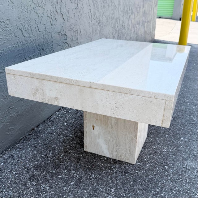 Late 20th Century Vintage Polished Travertine Rectangular Side Table For Sale - Image 5 of 8