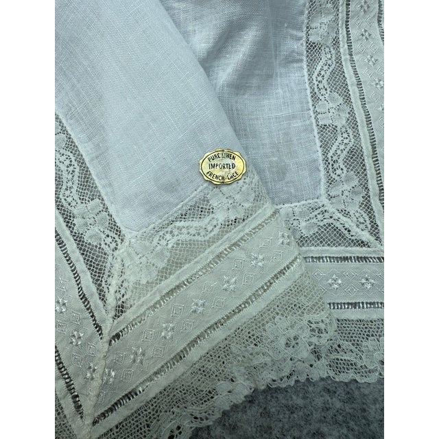 Mid 20th Century Pure Linen Imported French Lace Handkerchief- A Matching Pair For Sale - Image 9 of 9