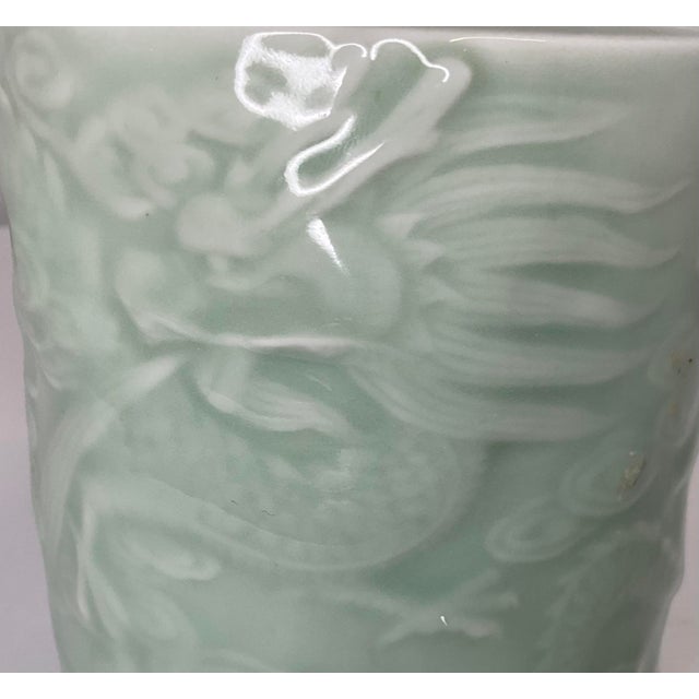 Mid 20th Century Mid 20th Century Celadon Dragon Brush Pot For Sale - Image 5 of 10