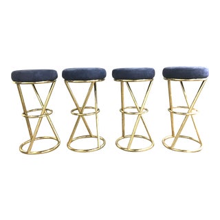1980s Vintage Brass Postmodern Bar Stools - Set of 4 For Sale