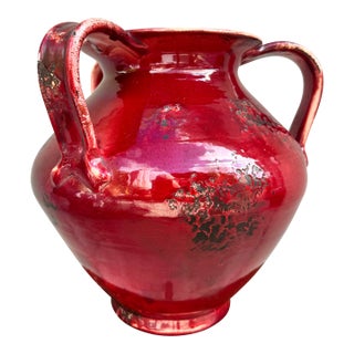 Vintage Oxblood Red Double-Handled Ceramic Urn / Vessel — Asian Chinoiserie Style For Sale