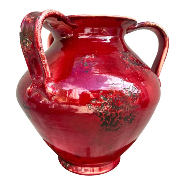 Vintage Oxblood Red Double-Handled Ceramic Urn / Vessel — Asian Chinoiserie Style For Sale