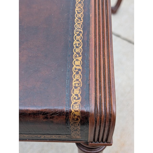 Weiman 1950s Regency Leather Top Mahogany Side Table With Curule Legs - A Pair For Sale - Image 4 of 16