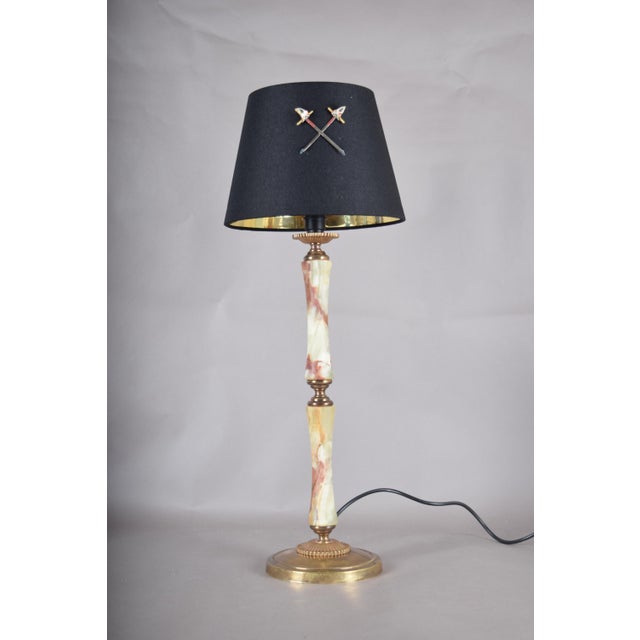 Onyx and Brass Column Table Lamp with Black Shade, 1950s For Sale - Image 4 of 10