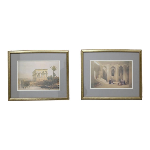 Pair Antique Prints of The Hypaethral Temple at Philae & Esneh C1855 For Sale
