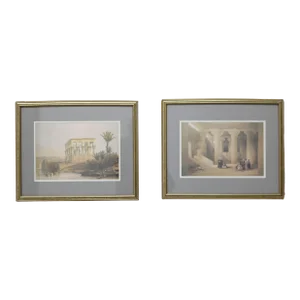 Pair Antique Prints of The Hypaethral Temple at Philae & Esneh C1855