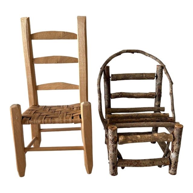 Miniature Rustic Handmade Wooden Chairs For Sale