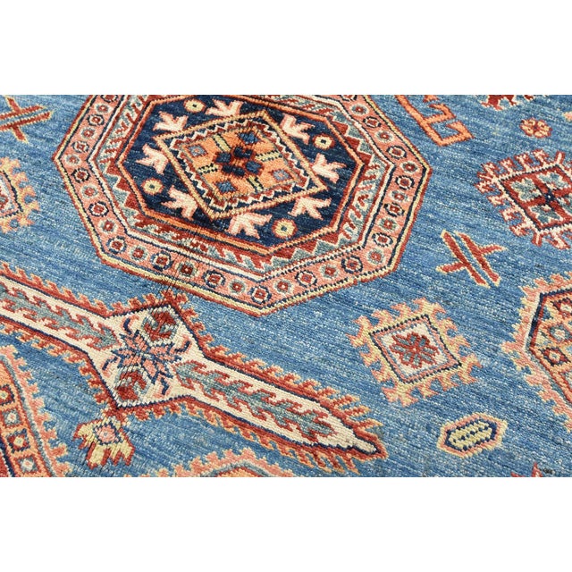 Fine Kazak Rug 5’2” X 6’2” Blue Wool Tribal Hand-Knotted Oriental Carpet For Sale - Image 4 of 12