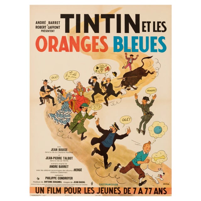 "Tintin et les Oranges Bleues" Original Vintage Movie Poster, French, 1964 For Sale