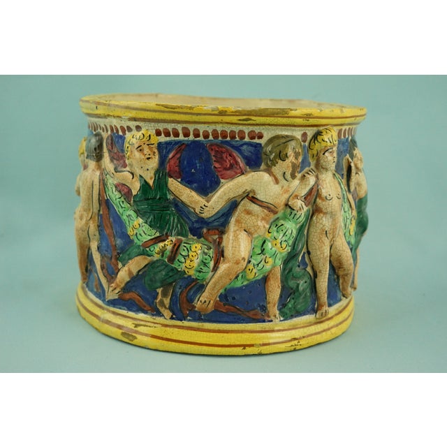 Ceramic Cachepot Vase with Cherubs and Angels in Bas-Relief from Fiam Civita Castellana Rome, Italy, 1920s For Sale - Image 4 of 18